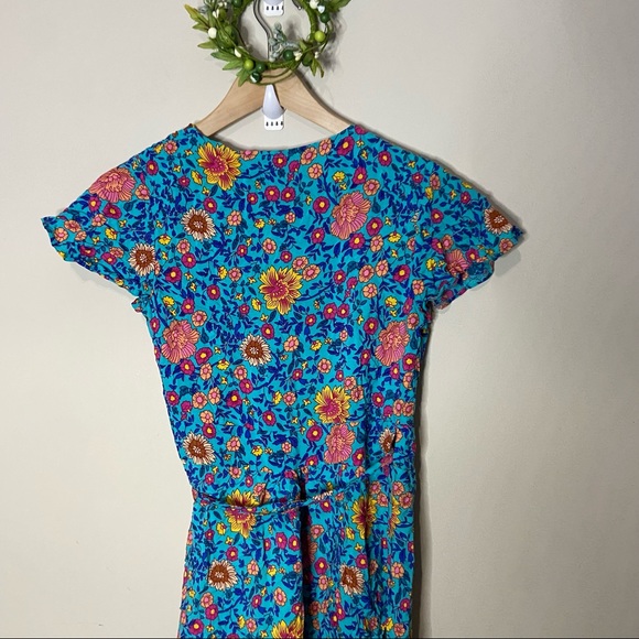 BOHO BEACH HUT GREEN BOHO FLORAL PRINT MINI DRESS SIZE SMALL - Picture 5 of 9